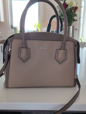 GUESS Taupe/Beige Structured Satchel with Removable Strap